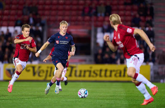VEJLE, DENMARK - OCTOBER 04: Melker Widell of AaB Aalborg