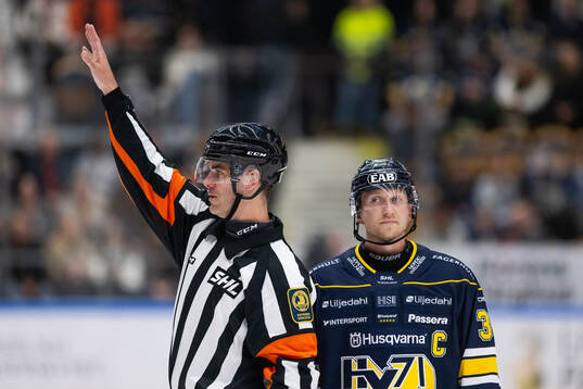 Domare Richard Magnusson och HV71s Olle Alsing