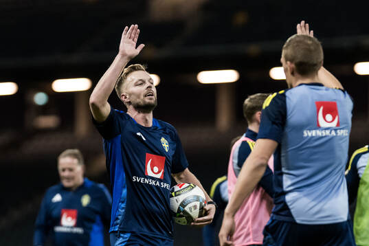 Assistant coach Sebastian Larsson and Ludwig Augustinsson