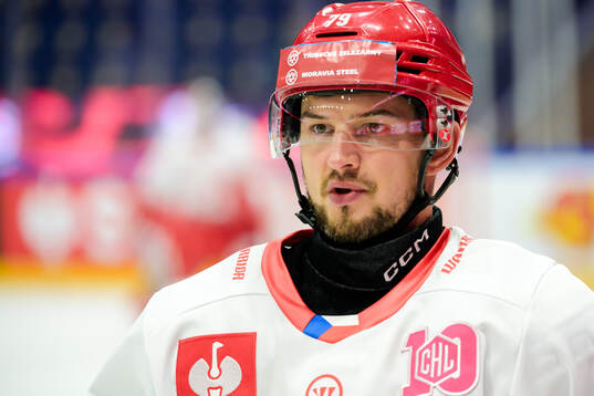 Libor Hudacek of Ocelari Trinec ahead the CHL game between