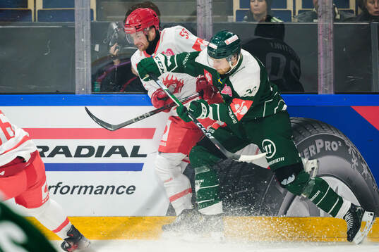 Marian Adamek of Ocelari Trinec and Marcus Westfält of