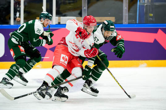 Petr Sikora of Ocelari Trinec and Malte Vass of Färjestad