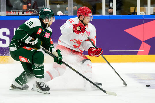 Emil Alba of Färjestad  and Viliam Cacho of Ocelari Trinec
