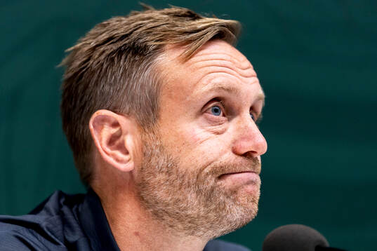 Head coach Martin Sjögren of Hammarby at a press conference