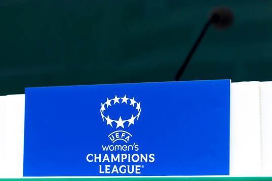 UEFA Women’s Champions League logo at a press conference
