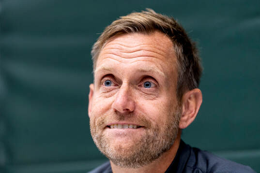 Head coach Martin Sjögren of Hammarby at a press conference