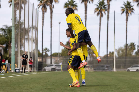 Santino Samuyiwa of Sweden celebrate with teammates