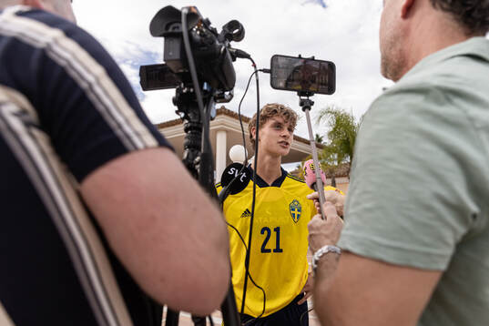 Maximilian Ibrahimovic of Sweden speaks with media