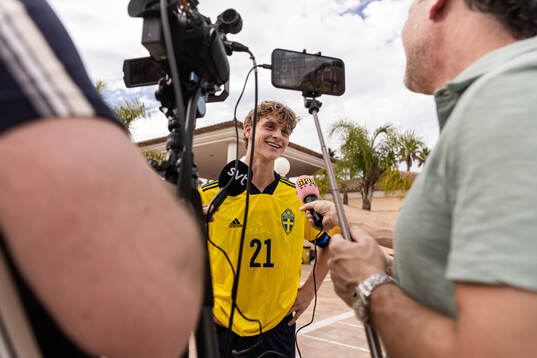Maximilian Ibrahimovic of Sweden speaks with media