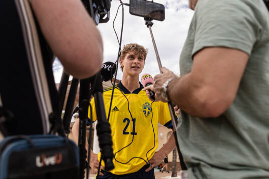 Maximilian Ibrahimovic of Sweden speaks with media