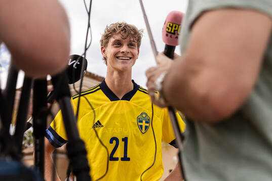 Maximilian Ibrahimovic of Sweden speaks with media