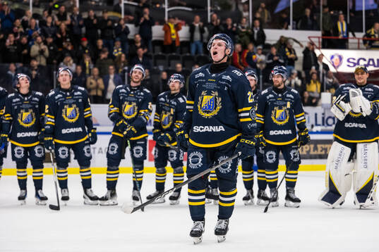 Södertäljes Egor Polin jublar