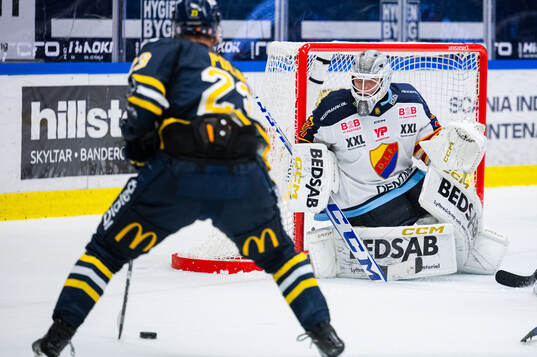 Djurgårdens målvakt Viktor Andrén och Södertäljes Egor