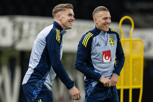 Viktor Gyökeres and Ludwig Augustinsson of the Swedish