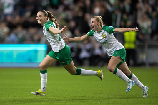 Vilde Hasund and Emilie Joramo of Hammarby celebrates the