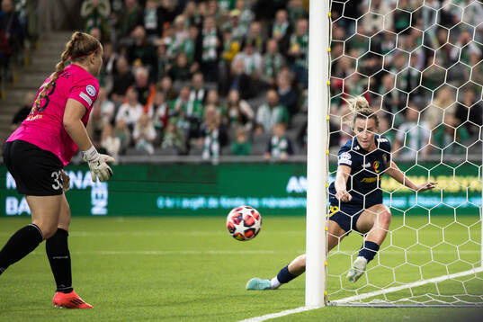 Players of St Pölten save the ball from scoring