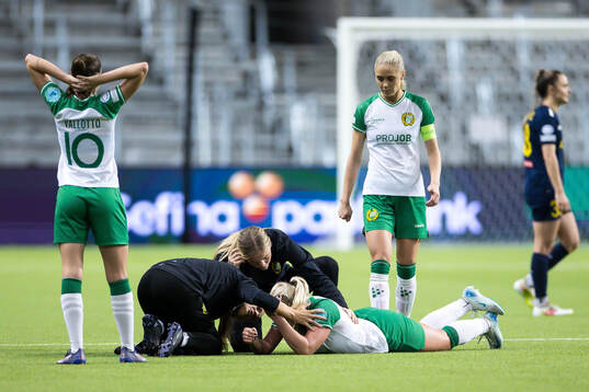 Cathinka Tandberg of Hammarby receives medical attention