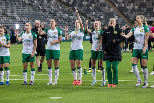 Emma Westin and Julie Blakstad of Hammarby celebrate with
