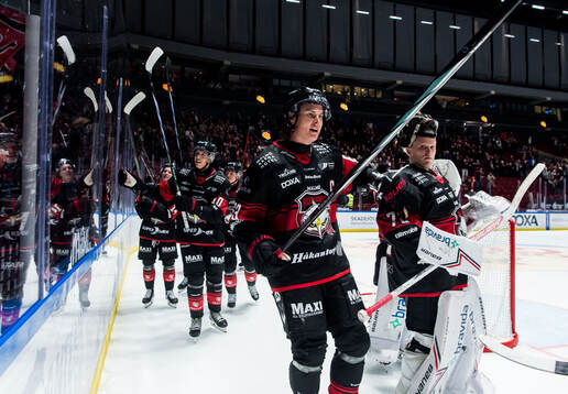 Malmö Redhawks Fredrik Händemark och målvakt Daniel