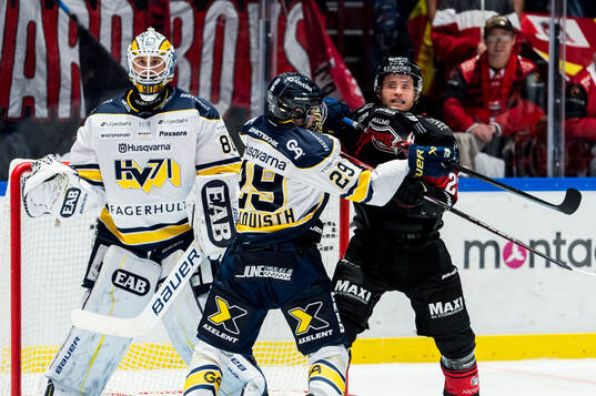 HV71s Albert Schioldan och Wilhelm Hallquisth och Malmö