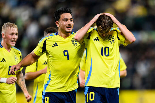 Williot Swedberg of Sweden celebrates with Jusef Erabi