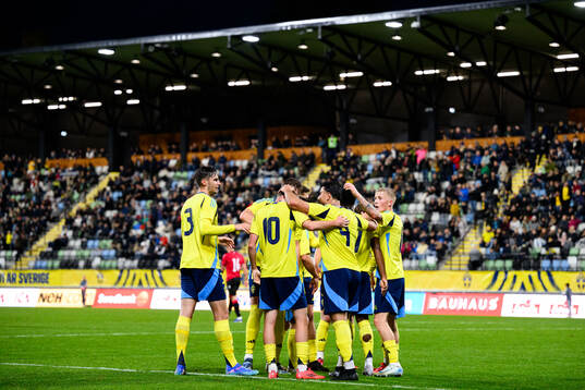 Williot Swedberg of Sweden celebrates with team mates