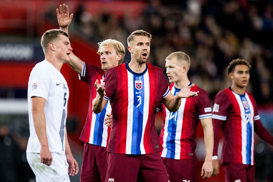 Kristoffer Ajer of Norway reacts