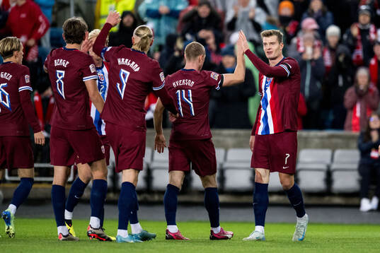 Alexander Sørloth of Norway celebrates