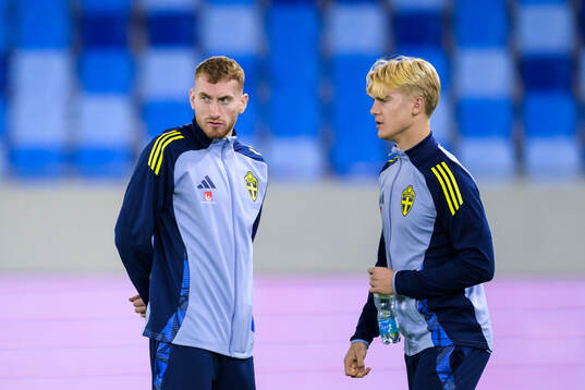 Dejan Kulusevski and Lucas Bergvall of the Swedish men's