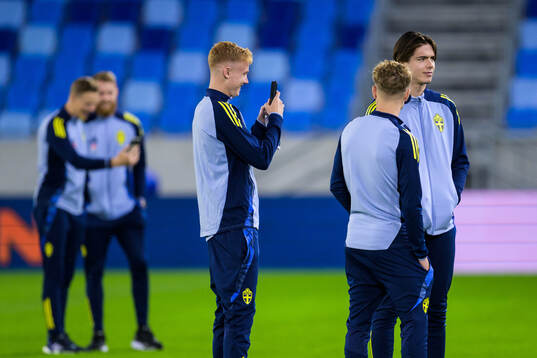 Hugo Larsson and goalkeeper Jacob Widell Zetterström of