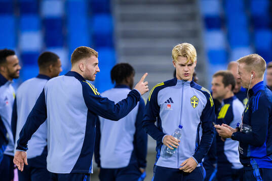 Dejan Kulusevski and Lucas Bergvall of the Swedish men's