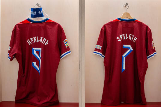 The kits of Erling Braut Haaland and Alexander Sørloth of