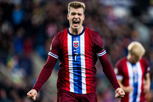 Alexander Sørloth of Norway celebrates