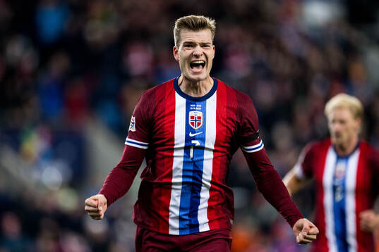 Alexander Sørloth of Norway celebrates