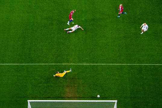 Alexander Sørloth of Norway scores the 2-0 goal past Jaka