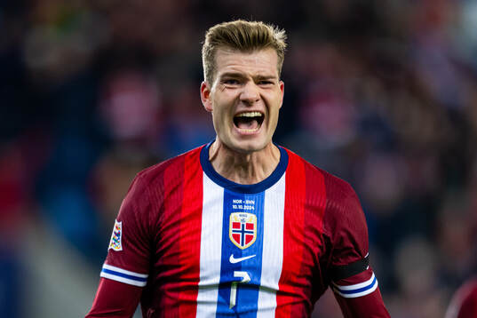 Alexander Sørloth of Norway celebrates