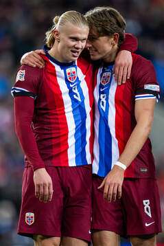 Erling Braut Haaland and Sander Berge of Norway celebrate