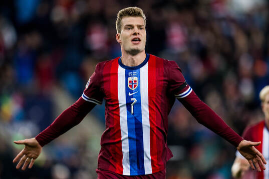 Alexander Sørloth of Norway celebrates