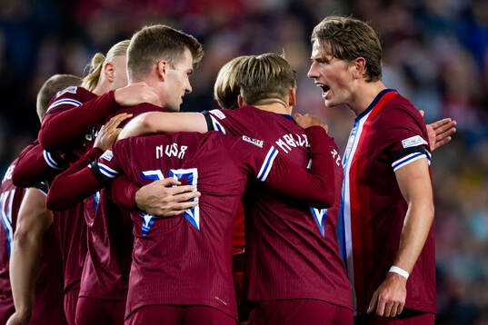 Sander Berge of Norway celebrates with teammates