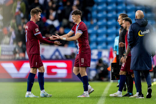 Alexander Sørloth and Jørgen Strand Larsen of Norway