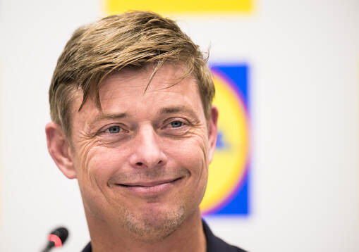 Head coach Jon Dahl Tomasson of Sweden at a press conference