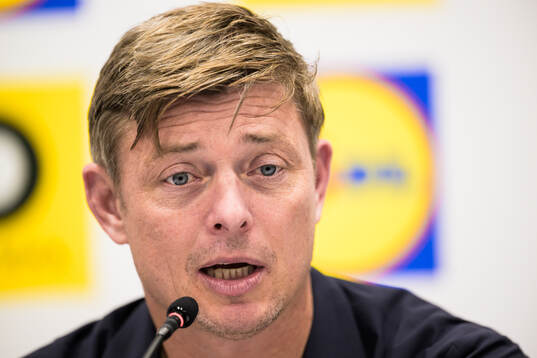 Head coach Jon Dahl Tomasson of Sweden at a press conference