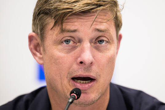Head coach Jon Dahl Tomasson of Sweden at a press conference