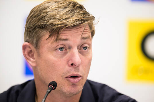Head coach Jon Dahl Tomasson of Sweden at a press conference