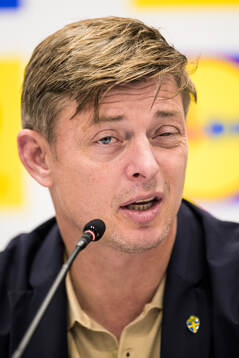 Head coach Jon Dahl Tomasson of Sweden at a press conference