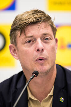Head coach Jon Dahl Tomasson of Sweden at a press conference