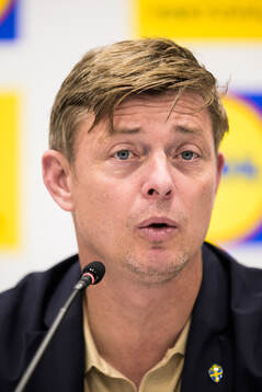 Head coach Jon Dahl Tomasson of Sweden at a press conference