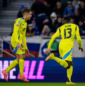 Yasin Ayari and Ken Sema of Sweden celebrate the 0-2 goal