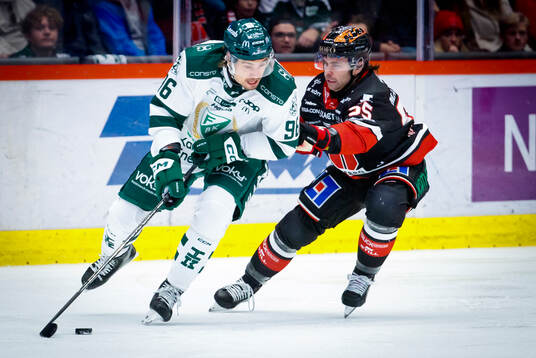 Färjestads David Tomasek och Örebros David Quenneville