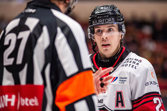 Malmö Redhawks Henrik Haapala i konversation med Domare